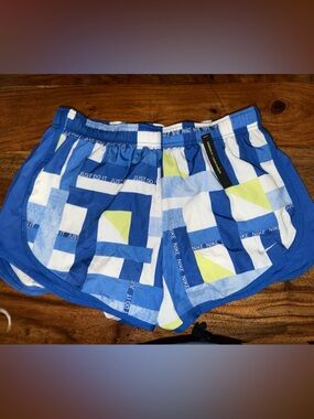 Nike Blue Geo-Print Women’s Athletic Shorts with White and Lime Accents